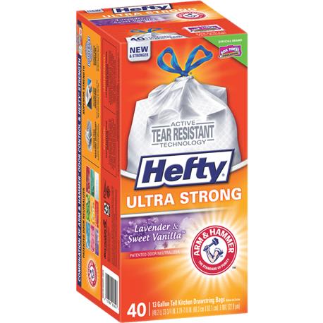 Hefty Ultra Strong 13 Gallon Lavender & Vanilla White Trash Bags, 40-Count