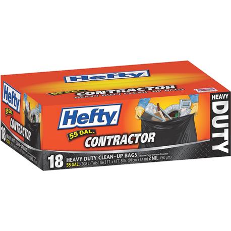 Hefty 55 Gallon Contractor Black Trash Bags, 16-Count