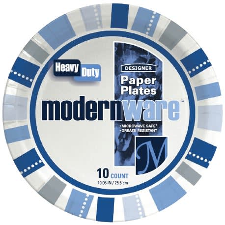 Heavy Duty ModernWare Blue & White 10 in. Paper Plates, 10 Count