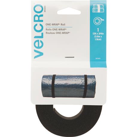 VELCRO Brand Black One Wrap Hook & Loop Roll, 3/4 in. x 12 ft.