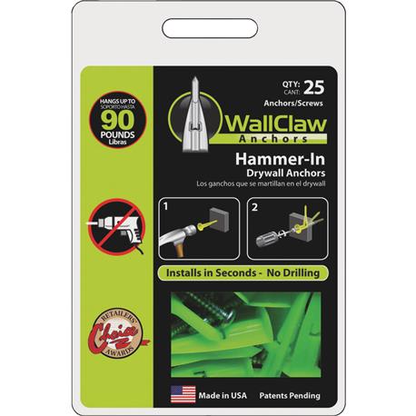 WallClaw Anchors #8 Thread x 1-1/4" Drywall Plastic Anchor, 25-Ct