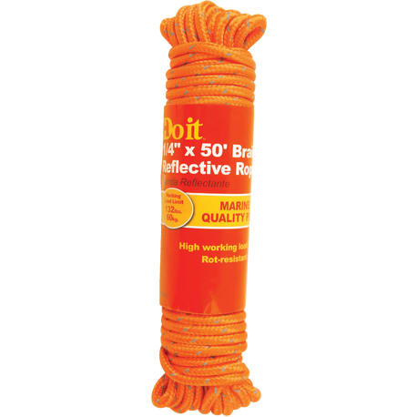 Do it Best Orange Braided Reflective Polypropylene Packaged Rope, 1/4 In. x 50 Ft.