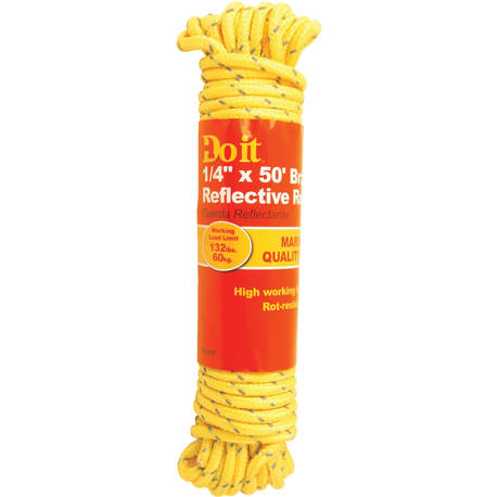 Do it Best Yellow Braided Reflective Polypropylene Packaged Rope, 1/4 In. x 50 Ft.