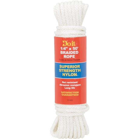 Do it Best White Braided Nylon Packaged Rope, 1/4 In. x 50 Ft.