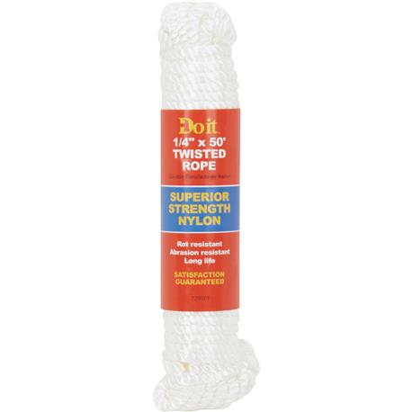 Do it Best White Twisted Nylon Packaged Rope, 1/4 In. x 50 Ft.