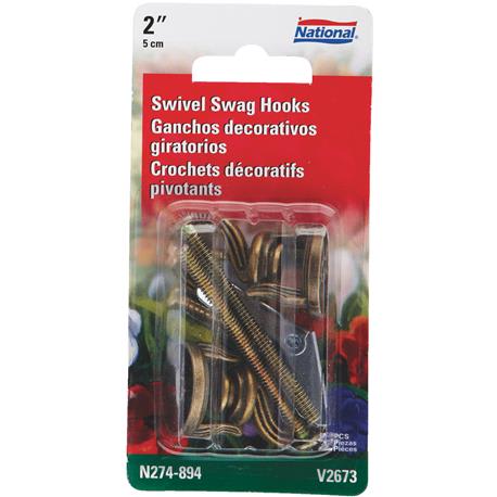 National 2 in. Antique Brass Die Cast Swivel Swag Hook, 2-Pack