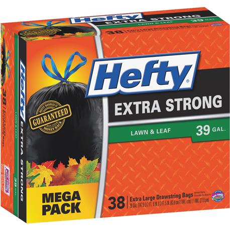 Hefty Strong Drawstring Bags, Lawn & Leaf, Extra Large, 39 Gallon, Mega Pack - 38 bags