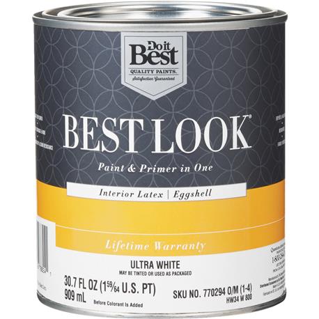 Best Look Ultra White Interior Latex Eggshell Paint & Primer In One, 1 Quart