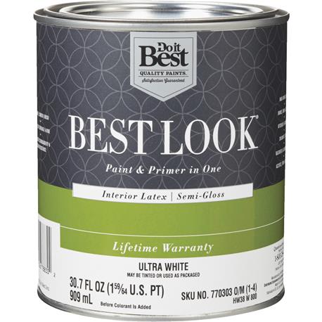 Best Look 1-qt. Ultra White Interior Latex Semi-Gloss Paint & Primer In One