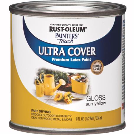 Rust-Oleum Ultra Cover Multi-Purpose Gloss Sun Yellow Brush-On Paint, 1/2 pt.