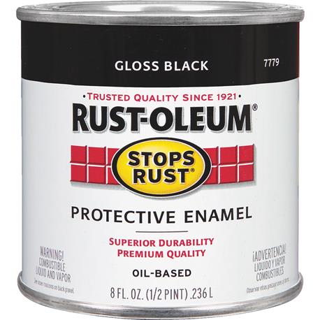 Rust-Oleum Stops Rust Gloss Black Protective Enamel Brush-On Paint, 1/2 Pint