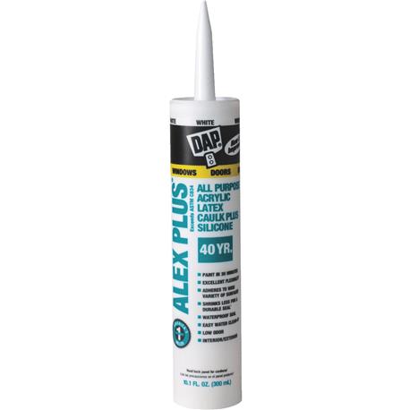 DAP Alex Plus White All Purpose Acrylic Latex Caulk Plus Silicone, 10.1 oz.