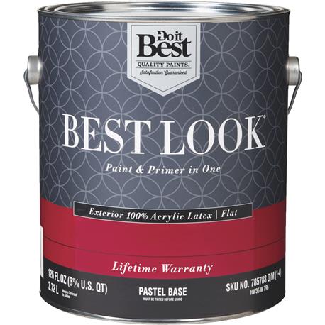 Best Look Pastel Base Exterior Latex Flat Paint & Primer In One, 1 Gallon