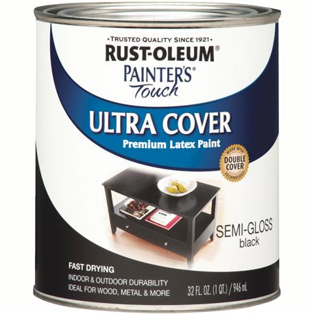 Rust-Oleum Ultra Cover Multi-Purpose Semi-Gloss Black Brush-On Paint, 1 Quart