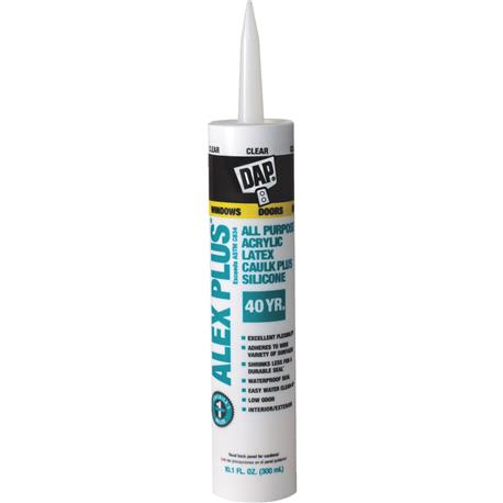 DAP Alex Plus Clear All Purpose Acrylic Latex Caulk Plus Silicone, 10.1 oz.