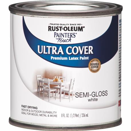 Rust-Oleum Ultra Cover Multi-Purpose Semi-Gloss White Brush-On Paint, 1/2 pt.