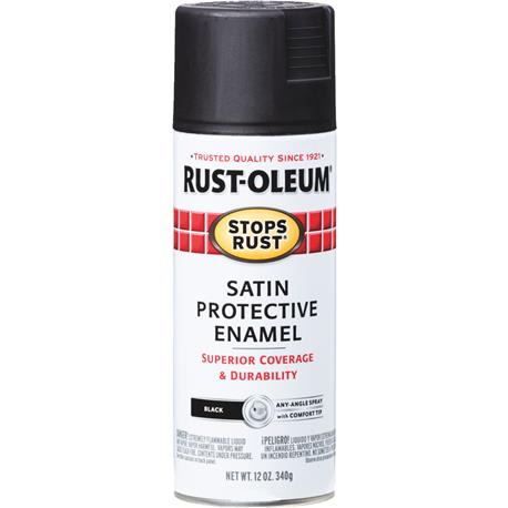 Rust-Oleum Black Protective Enamel Satin Spray Paint, 12 oz.