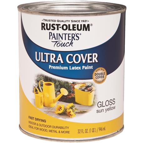 Rust-Oleum Ultra Cover Multi-Purpose Gloss Sun Yellow Brush-On Paint, 1 Quart