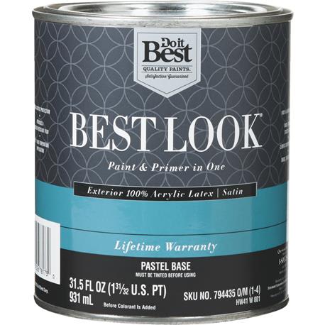 Best Look Pastel Base Exterior Latex Satin Paint & Primer In One, 1 Quart