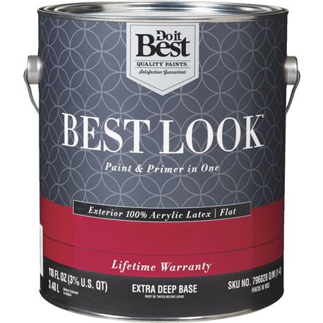 Best Look Extra Deep Base Exterior Latex Flat Paint & Primer In One, 1 Gallon