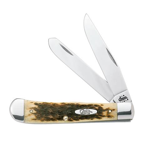 Case Knives Amber Peach Seed Jig Trapper Pocket Knife