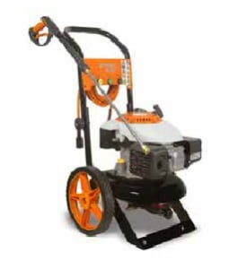 A wheeled pressure washer