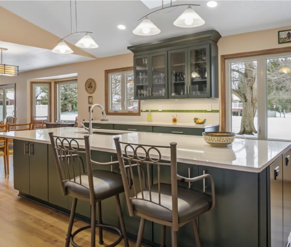 The open concept kitchen with a large island.