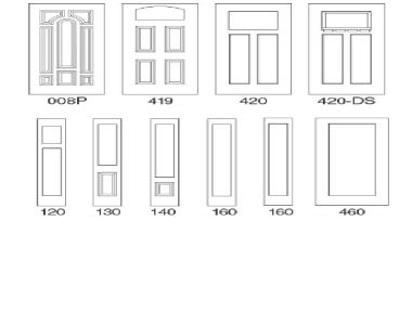 ProVia Legacy entry door styles 008P, 419, 420, 420-DS, 120, 130, 140, 160, and 460 in black & white.