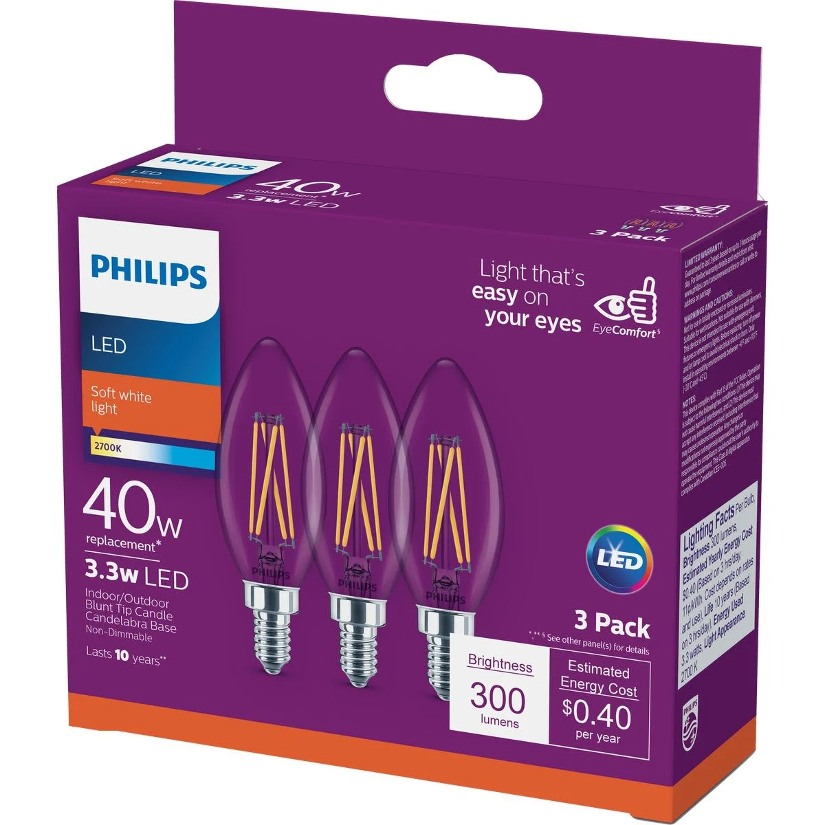 Philips B11 Candelabra LED Decorative Light Bulb