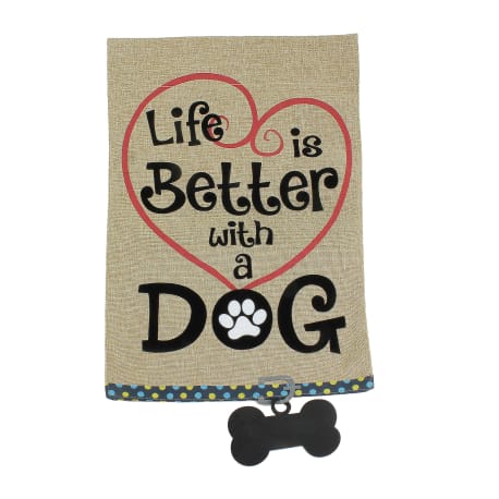 Evergreen Life is Better with a Dog Burlap Flag, 12.5 x 18 in.