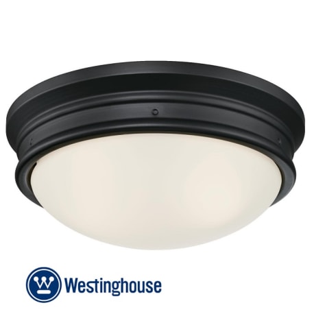 Westinghouse Meadowbrook Matte Black w/Frosted Glass 2 Light Ceiling Fixture, 13"