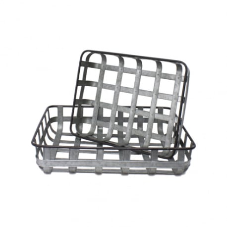 Wing Tai Large Galvanized Open Weave Basket Christmas Decoration