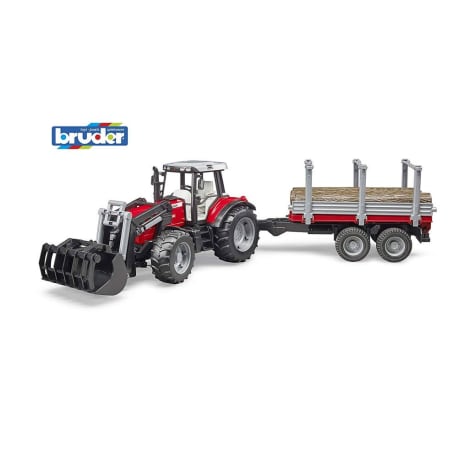 Bruder Toys Massey Ferguson 7840 Tractor with Front Loader & Logging Trailer