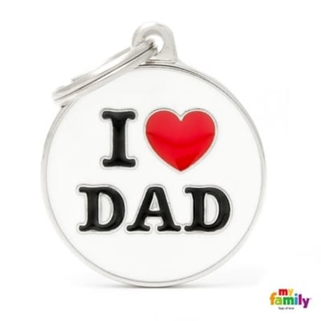 MyFamily White Circle "I Love Dad" ID Tag