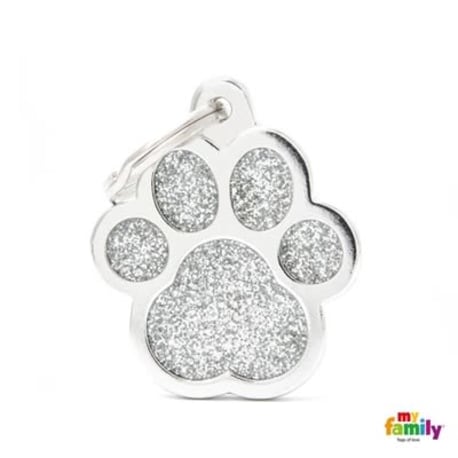 MyFamily Grey Glitter Big Paw ID Tag