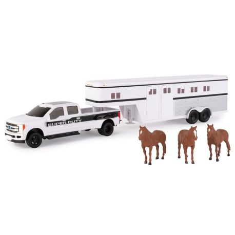 Tomy 1:32 Big Roads Ford F-350 Pick-Up Truck with Horse Trailer & Horses