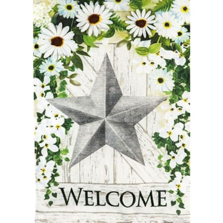 Evergreen Galvanized Star Garden Burlap Flag