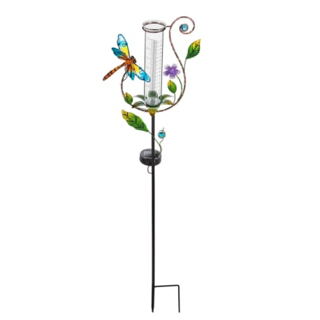 Evergreen Twinkling Light Solar Rain Gauge Dragonfly Garden Stake, 36.22 in.