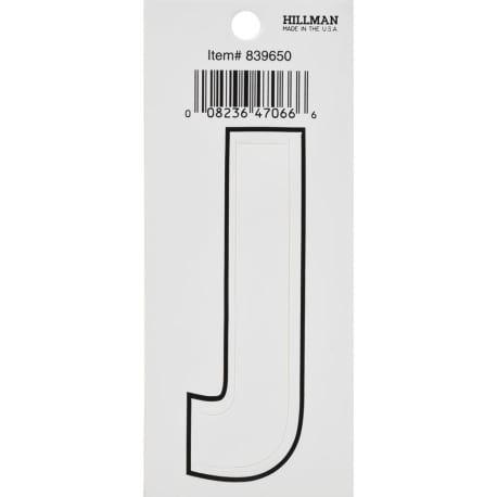 Hillman 3 in. White Matte Die Cut Vinyl Sticker Thin Letter J