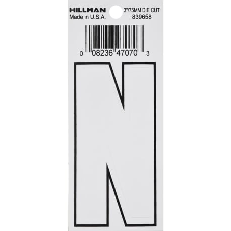 Hillman 3 in. White Matte Vinyl Die Cut Sticker Thin Letter N