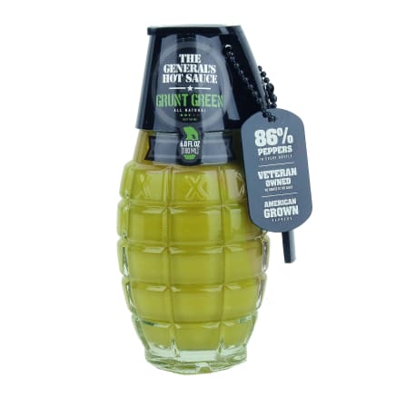 The General's Grunt Green All-Natural Hot Sauce Grenade Bottle, 6 oz.