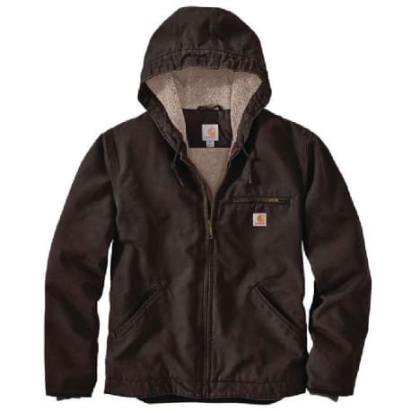 Carhartt Men's Dark Brown Washed Duck Sherpa-Lined Hooded Jacket, 2X Regular