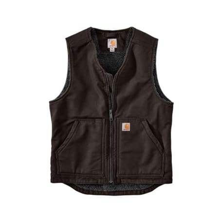 Carhartt Men's Dark Brown Washed Duck Sherpa-Lined Vest, 2X Regular