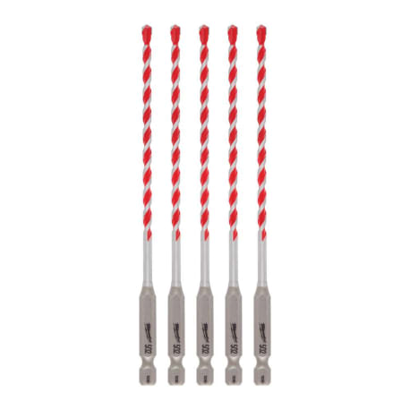 Milwaukee 5/32" x 6" Carbide Hammer Drill Bits, 5-Pack