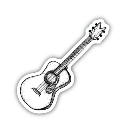 Black and white drawing of the wooden guitar clipart free image download