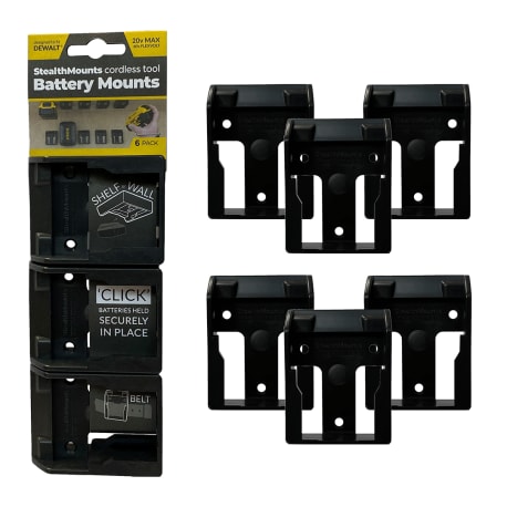 StealthMounts Black DEWALT Battery Pack Mounts, 6-Pack