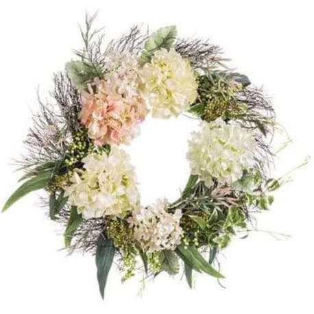 Allstate Floral Cream Pink Hydrangea Eucalyptus Berry Wreath, 24 in.