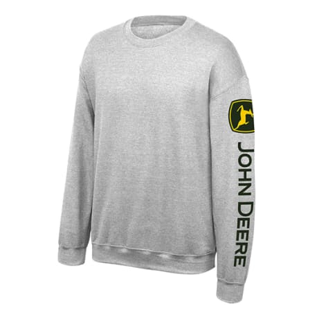 John Deere Men's Oxford Gray Fleece Crew Neck Sweatshirt, XL