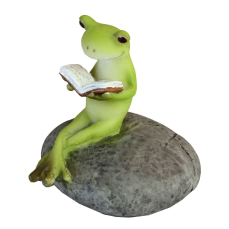 Top Land Trading Frog Sitting on Rock Reading Figurine