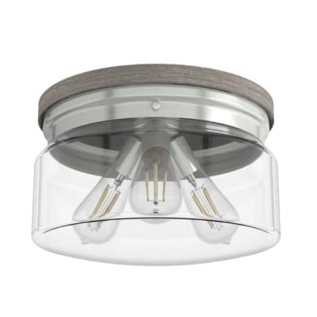 Hunter Devon Park Brushed Nickel & Grey Wood 3 Light Flush Mount